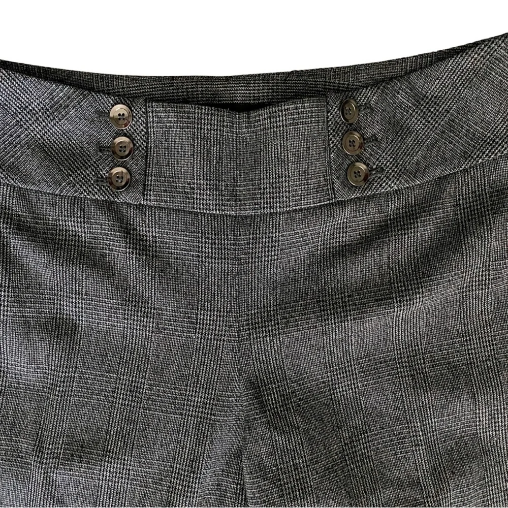 WHBM Gray/Black Plaid Wide Leg Trouser Pants- Front Sailor Buttons (size 0) - Picture 5 of 16